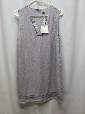 Sigrid Olsen linen dress medium gray loose fit sleeveless lagenlook boho summer